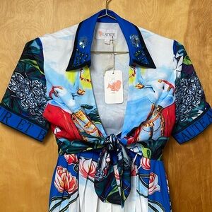 Pleated skirt set- crop top tie front